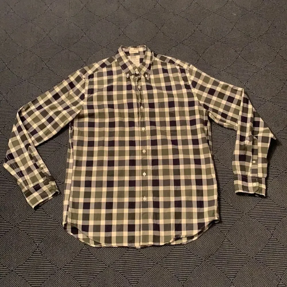 J. Crew Organic Cotton Button Up Shirt M Plaid Black Gray